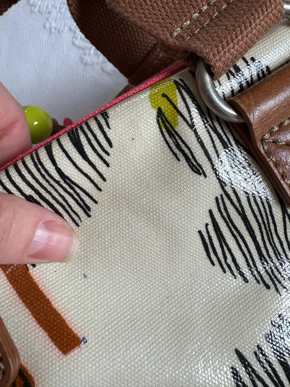 Fossil Key-Per mod floral handbag satchel shoulder bag coated canvas retro